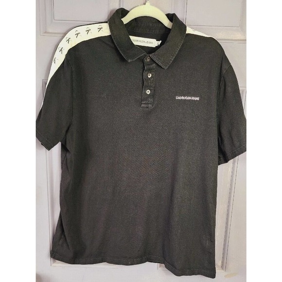 Vintage 90s Y2K Calvin Klein CK logo polo Shirt Top black XL Designer Classic - Picture 2 of 7